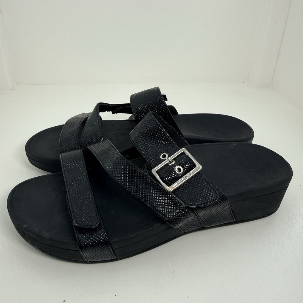 Vionic Pacific Rio Black Platform Wedge Orthotic Sandals Women's Size 11